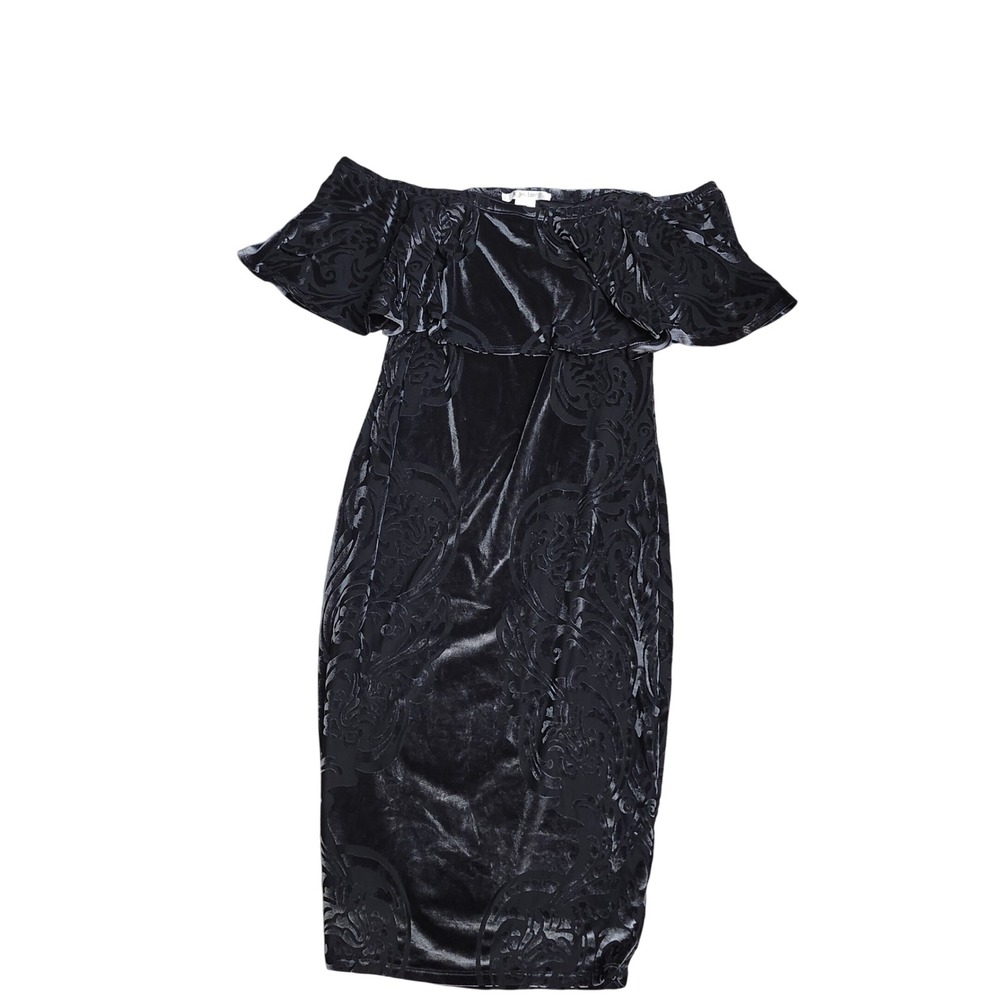 K Jordan Womens Black Burnout Velvet Damask Ruffle Off Shoulder Sheath Dress M
